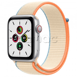 Купить Apple Watch SE // 44мм GPS + Cellular // Корпус из алюминия серебристого цвета, cпортивный браслет кремового цвета (2020)