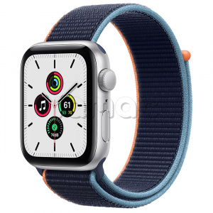 Купить Apple Watch SE // 44мм GPS // Корпус из алюминия серебристого цвета, спортивный браслет цвета «Тёмный ультрамарин» (2020)
