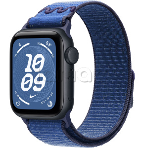 Купить Apple Watch SE 3 // 44мм GPS // Корпус из алюминия цвета "полуночный", спортивный браслет Nike цвета "синяя лента" (2025)