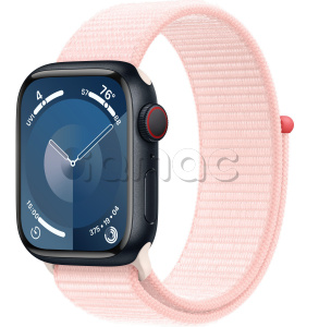 Купить Apple Watch Series 9 // 41мм GPS+Cellular // Корпус из алюминия цвета "темная ночь", спортивный браслет светло-розового цвета