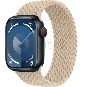 Купить Apple Watch Series 9 // 41мм GPS+Cellular // Корпус из алюминия цвета "темная ночь", плетёный монобраслет бежевого цвета