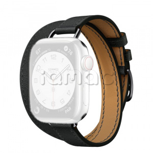 40мм Ремешок Hermès Double Tour Attelage из кожи Swift цвета Noir для Apple Watch