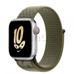 Купить Apple Watch Series 8 // 41мм GPS + Cellular // Корпус из алюминия серебристого цвета, спортивный браслет Nike цвета "секвойя/чистая платина"