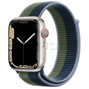 Купить Apple Watch Series 7 // 45мм GPS + Cellular // Корпус из алюминия цвета «сияющая звезда», спортивный браслет цвета «синий омут/зелёный мох»