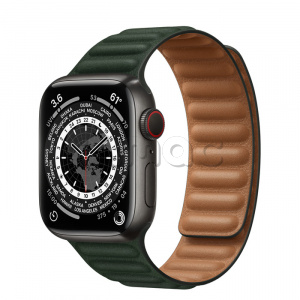 Купить Apple Watch Series 7 // 41мм GPS + Cellular // Корпус из титана цвета «черный космос», кожаный браслет цвета «зелёная секвойя», размер ремешка M/L