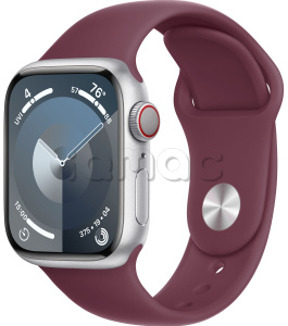 Купить Apple Watch Series 9 // 45мм GPS+Cellular // Корпус из алюминия серебристого цвета, спортивный ремешок цвета "шелковица"