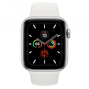 Купить Apple Watch Series 5 // 44мм GPS // Корпус из алюминия серебристого цвета, спортивный ремешок белого цвета