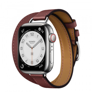 Apple Watch Series 7 Hermès // 41мм GPS + Cellular // Корпус из нержавеющей стали серебристого цвета, ремешок Double Tour Attelage цвета Rouge H