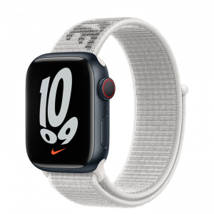 Apple Watch Series 7 // 41мм GPS + Cellular // Корпус из алюминия цвета «тёмная ночь», спортивный браслет Nike цвета «снежная вершина»
