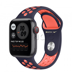 Купить Apple Watch SE // 40мм GPS + Cellular // Корпус из алюминия цвета «серый космос», спортивный ремешок Nike цвета «Полночный синий/манго» (2020)