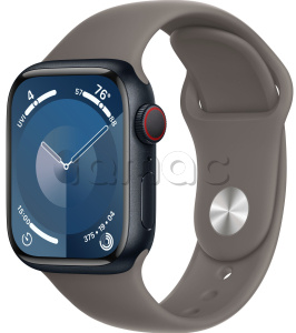Купить Apple Watch Series 9 // 45мм GPS+Cellular // Корпус из алюминия цвета "темная ночь", спортивный ремешок цвета "глина"