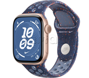 Купить Apple Watch Series 11 // 42мм GPS // Корпус из алюминия цвета "розовое золото", спортивный ремешок Nike цвета "синяя лента"