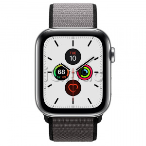 Apple Watch Series 5 // 44мм GPS + Cellular // Корпус из нержавеющей стали, спортивный браслет цвета «тёмный графит»