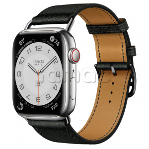 Купить Apple Watch Series 7 Hermès // 45мм GPS + Cellular // Корпус из нержавеющей стали серебристого цвета, ремешок Single Tour Attelage цвета Noir