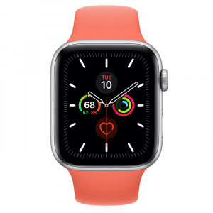 Купить Apple Watch Series 5 // 44мм GPS + Cellular // Корпус из алюминия серебристого цвета, спортивный ремешок цвета «спелый клементин»