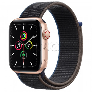 Купить Apple Watch SE // 44мм GPS + Cellular // Корпус из алюминия золотого цвета, cпортивный браслет угольного цвета (2020)