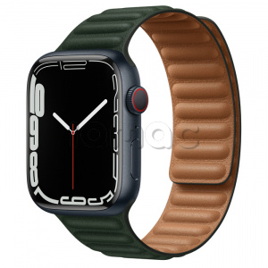 Купить Apple Watch Series 7 // 45мм GPS + Cellular // Корпус из алюминия цвета «тёмная ночь», кожаный браслет цвета «зелёная секвойя», размер ремешка S/M