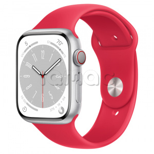 Купить Apple Watch Series 8 // 45мм GPS + Cellular // Корпус из алюминия серебристого цвета, спортивный ремешок цвета (PRODUCT)RED