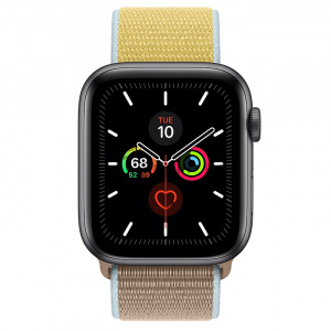 Купить Apple Watch Series 5 // 44мм GPS + Cellular // Корпус из алюминия цвета «серый космос», спортивный браслет цвета «верблюжья шерсть»