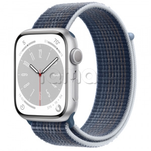 Купить Apple Watch Series 8 // 45мм GPS // Корпус из алюминия серебристого цвета, спортивный браслет цвета "синий шторм"