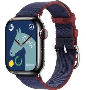 Apple Watch Series 9 Hermès // 41мм GPS+Cellular // Корпус из нержавеющей стали цвета "черный космос", ремешок Twill Jump Single Tour цвета Navy/Rouge H