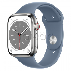 Купить Apple Watch Series 8 // 45мм GPS + Cellular // Корпус из нержавеющей стали серебристого цвета, спортивный ремешок сланцево-синего цвета