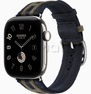 Купить Apple Watch Hermès Series 12 // 46мм GPS+Cellular // Корпус из титана серебристого цвета, ремешок Rocabar Club цвета Bleu Nuit/Gris Titane