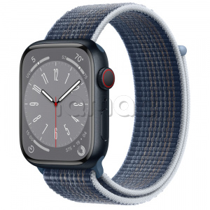 Купить Apple Watch Series 8 // 45мм GPS + Cellular // Корпус из алюминия цвета "темная ночь", спортивный браслет цвета "синий шторм"