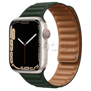 Купить Apple Watch Series 7 // 45мм GPS + Cellular // Корпус из алюминия цвета «сияющая звезда», кожаный браслет цвета «зелёная секвойя», размер ремешка M/L