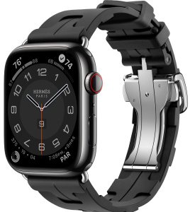Apple Watch Series 9 Hermès // 45мм GPS+Cellular // Корпус из нержавеющей стали цвета "черный космос", ремешок Kilim Single Tour цвета Noir с раскладывающейся застёжкой (Deployment Buckle)