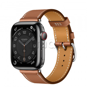 Купить Apple Watch Series 7 Hermès // 41мм GPS + Cellular // Корпус из нержавеющей стали цвета «черный космос», ремешок Single Tour цвета Gold