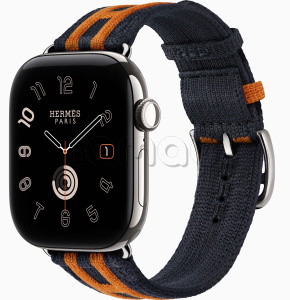 Купить Apple Watch Hermès Series 12 // 46мм GPS+Cellular // Корпус из титана серебристого цвета, ремешок Rocabar Club цвета Bleu Nuit/Orange