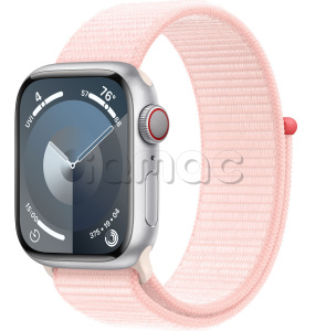 Купить Apple Watch Series 9 // 41мм GPS+Cellular // Корпус из алюминия серебристого цвета, спортивный браслет светло-розового цвета