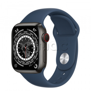 Купить Apple Watch Series 7 // 41мм GPS + Cellular // Корпус из титана цвета «черный космос», спортивный ремешок цвета «синий омут»