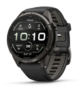 Купить Мультиспортивные часы Garmin Fenix 9 Pro (43mm), титановый корпус Carbon Gray DLC, черный силиконовый ремешок (Black/Pebble Gray)