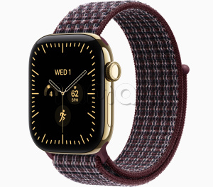Купить Apple Watch Series 12 // 42мм GPS+Cellular // Корпус из титана золотого цвета, спортивный браслет клетчато-бордового цвета