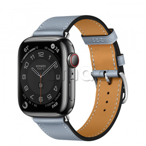Купить Apple Watch Series 7 Hermès // 41мм GPS + Cellular // Корпус из нержавеющей стали цвета «черный космос», ремешок Single Tour цвета Bleu Lin