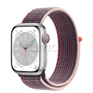 Купить Apple Watch Series 8 // 41мм GPS + Cellular // Корпус из алюминия серебристого цвета, спортивный браслет цвета "бузина"