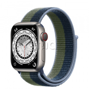 Купить Apple Watch Series 7 // 41мм GPS + Cellular // Корпус из титана, спортивный браслет цвета «синий омут/зелёный мох»