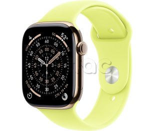 Купить Apple Watch Series 11 // 42мм GPS+Cellular // Корпус из титана золотого цвета, спортивный ремешок цвета "неоновый желтый"