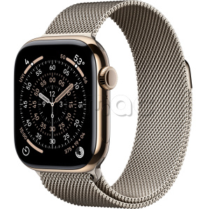 Купить Apple Watch Series 11 // 46мм GPS+Cellular // Корпус из титана золотого цвета, миланский сетчатый браслет натурального цвета
