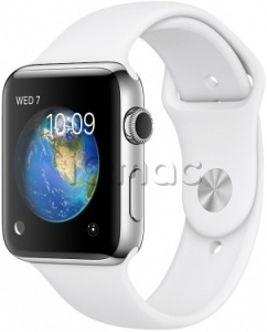 Купить Apple Watch Series 2 42мм Корпус из нержавеющей стали, спортивный ремешок белого цвета (MNPR2)