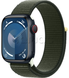 Купить Apple Watch Series 9 // 45мм GPS+Cellular // Корпус из алюминия цвета "темная ночь", спортивный браслет цвета "зеленый кипарис"