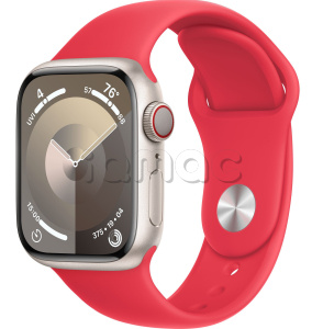 Купить Apple Watch Series 9 // 41мм GPS+Cellular // Корпус из алюминия цвета "сияющая звезда", спортивный ремешок цвета (PRODUCT)RED