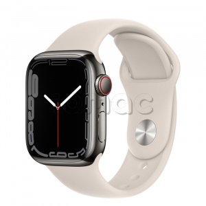 Купить Apple Watch Series 7 // 41мм GPS + Cellular // Корпус из нержавеющей стали графитового цвета, спортивный ремешок цвета «сияющая звезда»