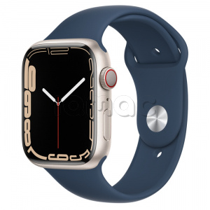 Купить Apple Watch Series 7 // 45мм GPS + Cellular // Корпус из алюминия цвета «сияющая звезда», спортивный ремешок цвета «синий омут»