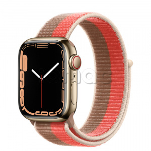 Купить Apple Watch Series 7 // 41мм GPS + Cellular // Корпус из нержавеющей стали золотого цвета, спортивный браслет цвета «розовый помело/миндальный»
