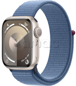 Купить Apple Watch Series 9 // 45мм GPS // Корпус из алюминия цвета "сияющая звезда", спортивный браслет цвета "синяя зима"