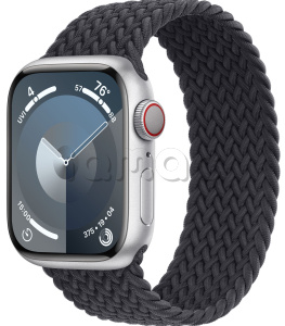 Купить Apple Watch Series 9 // 45мм GPS+Cellular // Корпус из алюминия серебристого  цвета, плетёный монобраслет цвета "темная ночь"