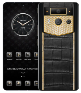 Телефон Vertu METAVERTU 2 Max, 1Tb, Luxury Custom-Made Gold V-Shaped With Diamonds, Alligator Leather (Black/Черный)